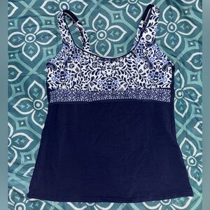 Lands‎ End Tankini Swimsuit Top Blue Floral Womens Underwire Beach Cruise